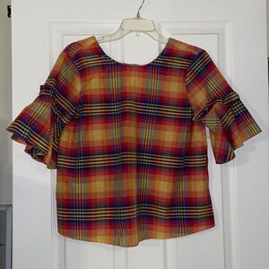 ✨ASOS Multicolored Summer Plaid Bell Sleeve Cropped Top, NWT